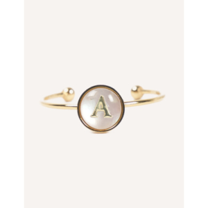 แหวนสแตนเลสสตีลชุบทองคำขาว Cucocuca YXM R18 รุ่น Letra ประดับมุกเปลือกหอย ตัวอักษร A/C/M/L ปรับขนาดได้ สวมใส่ได้ทุกวัน ไซส์ EU 48h - Product Image 2