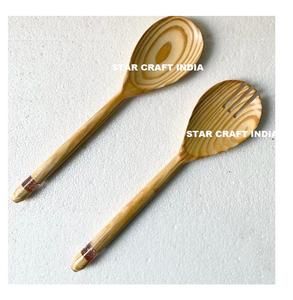 Ensemble cuillère et fourchette en acacia moderne de luxe en gros Serveurs à salade en bois avec poignée imprimée en émail Accessoires de cuisine Serveur à salade - Product Image 5