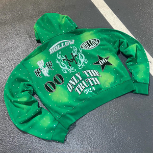 เสื้อมีฮู้ดสีดำผ้าฝ้าย100% ผ้าเทอร์รี่แอซิดปักลายสำหรับผู้ชาย/ผู้หญิงสไตล์วินเทจ - Product Image 2