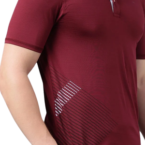 Polo pour homme en marron avec motif géométrique, vêtements de sport élégants, tissu en coton confortable pour le sport et les tenues décontractées - Product Image 6