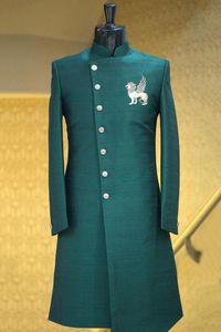 NEW--ELEGANT EMBROIDERY on RAW SILK SHERWANI,<b>PANT</b> WITH MATCHING SHOE WITH EMBELLISHED CRYSTAL GLASS BEADS,STONE,DABKA WORK@ 2024 - Product Image 2