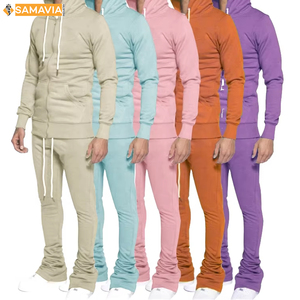 SAMAVIA respirant coton manches longues coupe régulière ensemble de survêtement pour hommes et femmes confortable correspondant tenue de sport athlétique - Product Image 1