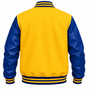 Chaqueta Letterman personalizada de Cosh International en amarillo y azul de moda para hombre con bordado del parche C - Product Image 3
