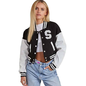 Personnalisé haute rue Chenille patchs Baseball vestes femmes Varsity vestes courte longueur col montant 100% laine vêtements de plein air - Product Image 2