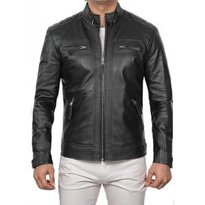 เสื้อแจ็คเก็ตมอเตอร์ไซค์หนังสีดำสำหรับผู้ชาย ขายดี พร้อมแผ่นป้องกัน CE ระบายอากาศได้ เหมาะสำหรับการเดินทางและการขับขี่ - Product Image 3