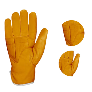 Guantes térmicos de conductor de cuero de cabra amarillo con TPR y Palma de gel de cuero y para forro resistente a Cortes, informal liso para exteriores - Product Image 4