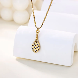 <b>Tennis</b> Racket Pendant <b>Necklace</b> Gold Plated 304 Stainless Steel Chain Women's Jewelry Geometric Design Perfect For Daily Wear - Product Image 3
