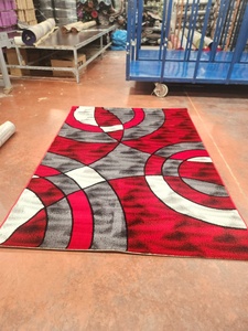Alfombra Moderna Abstracta Cuadrada Roja, Gris y Blanca, de Pelo Medio, Impermeable, con Base de Goma Antideslizante, para Oficina - Product Image 3