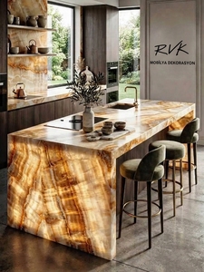Dalles de marbre onyx vert de luxe polies, translucides et rétroéclairées, en pierre naturelle, pour panneaux muraux, comptoirs et dessus de table - Product Image 2