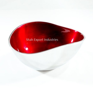Mesa de comedor de Metal redonda personalizada, cuenco decorativo para servir, el último acabado de esmalte rojo, cuencos profundos para ensalada y sopa - Product Image 6