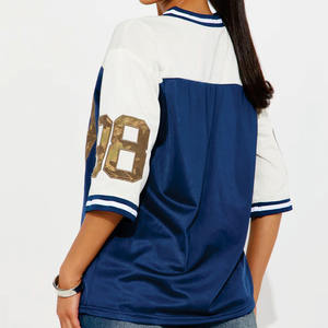 Camiseta Deportiva Extra Grande Personalizada para Mujer con Estampado de Número, Manga Corta, Transpirable, OEM, Marca Privada, Estilo Jersey de Fútbol Americano - Product Image 4