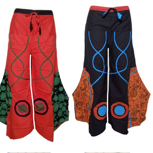 Women's Fashionable Acid Wash Cotton Breathable Eco-Friendly Elastic Waist Hip Hop Style Patchwork <b>Rainbow</b> Summer Trouser - Product Image 1