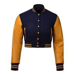 Haute qualité personnalisé recadrée Letterman veste femmes manches en cuir Pure laine corps Baseball veste - Product Image 4
