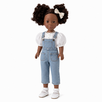 Vêtements personnalisés pour poupée en vinyle et coton de 18 pouces, Blouse blanche à manches bouffantes en broderie anglaise, Salopette en jean, Mini jouet OEM ODM