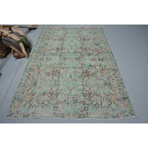 Alfombra turca Vintage de 5,2x8,2 pies, tradicional, verde, Beige, tejido plano, diseño de retazos, Material de lana, látex para sala de estar, Aubusson - Product Image 1