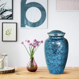 Urna de cremación grande para adultos Forest Blue, urna conmemorativa de aluminio de diseño moderno para cenizas, suministros redondos de simpatía al por mayor - Product Image 2