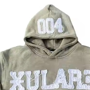Wholesale Price Distressed Embroidery Hoodies <b>Men</b> Manufacturer Custom High Quality 100% Cotton Winter Hooded Breathable <b>Pullover</b> - Product Image 3