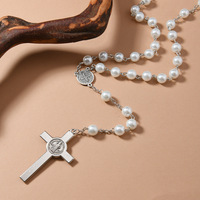 Superbe collier chapelet de perles de verre de 8mm avec pendentif croix Bijoux élégants inspirés de la foi pour la connexion spirituelle