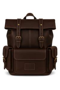 Mochila de Cuero Marrón Premium con Bolsillos Delanteros y Laterales para Uso Diario y al Aire Libre - Product Image 3