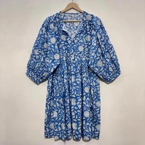 Vestido de algodón con estampado de bloques azules de alta calidad, túnicas largas, Top para fiesta diaria o regalo de damas de honor - Product Image 6