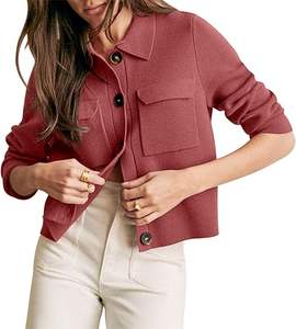 Veste en velours pour femmes à la mode vestes courtes boutonnées sur le devant - Product Image 3