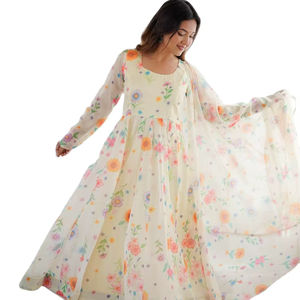 Kurti Anarkali en soie pour femme, léger, nouveau, motif unique, couture élégante, couleur magnifique, imprimé floral, design de créateur, pour les fêtes - Product Image 1
