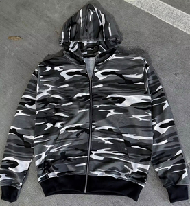 Custom Camo Patchwork Tracksuit Set | Heavyweight 100% Cotton Hoodie & Sweatpants | Applique Embroidery Zipper Sweatsuit for Men - Product Image 4