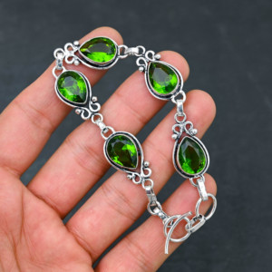 สร้อยข้อมือหินเพอริดอทสีเขียวขนาด10X14มม. ทำด้วยมือชุบเงิน5-หินหรูหราได้รับการรับรองจากห้องปฏิบัติการ7-8 - Product Image 3