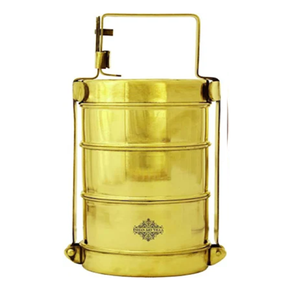 Fiambrera de varios niveles de cobre y latón de estilo vintage con un mango de madera resistente, perfecta para el transporte de alimentos clásico y elegante - Product Image 4