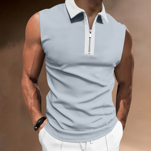 Camiseta elástica de gran tamaño para hombre, Polo de fitness sin mangas, de rayas sólidas, top de moda de calle para invierno, novedad de verano - Product Image 6