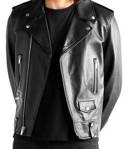 Veste en cuir de style motard faite à la main pour hommes pour l'hiver, chaude et coupe-vent - Product Image 1
