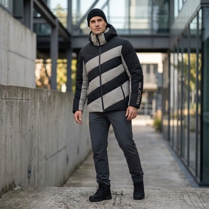 Chaqueta acolchada de invierno para hombre con capucha, diseño de bloques de color, cálida, con cremallera, para exteriores, OEM, ODM, venta al por mayor - Product Image 4