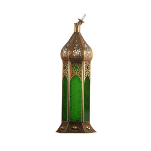 Handmade Moroccan Style Metal And Colored Glass <b>Hanging</b> And Tabletop Decorative <b>Candle</b> Lantern Antique Golden Finish Home Decor - Product Image 6