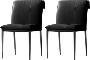Modern PU Leather Armless Dining <b>Chairs</b> with Backrest Black <b>Metal</b> Legs for Kitchen Dining Bedroom Living Room Use - Product Image 2