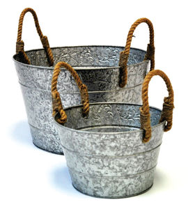 Bacs de jardin en métal galvanisé en gros, ensemble de 2 pièces, jardinières à fleurs en relief, seaux en zinc robustes pour pépinière et décoration intérieure - Product Image 1