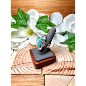 Anillo de Moda Royston de Turquesa y Plata de Ley, Hecho en Navajo, Acero Inoxidable, Talla 9, Engaste de Bisel, Idea de Regalo Elegante - Product Image 3