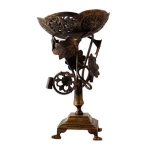 Quemador de incienso de latón antiguo, soporte tradicional hecho a mano con follaje de hojas para decoración del hogar, SND-768/57770 - Product Image 1