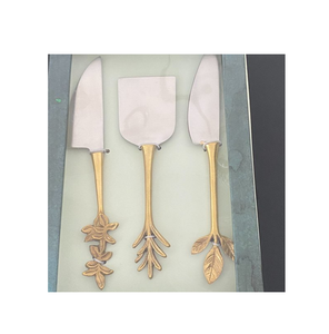 Couteau à fromage à beurre en laiton accessoires de cuisine noël personnalisé en vrac et fourchette ensemble laiton vie poignée couteau à fromage ensemble de 3 pièces - Product Image 2