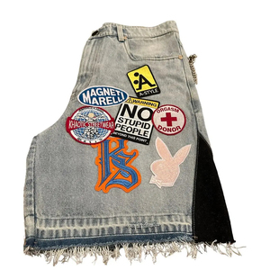 Shorts en jean décontractés vintage pour hommes, taille mi-haute, avec fermeture éclair, logo personnalisé, strass, 100 % coton, vente en gros - Product Image 2