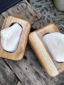 Boîte à mouchoirs moderne en bois écologique faite à la main finition naturelle pour les fêtes mariage Diwali cadeaux 6x4x4 pouces AHAD - Product Image 2