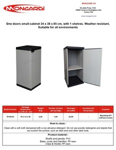 Mongardi Compact Utility Cabinet Double Tiers Single <b>Shelf</b> Grey PVC PP L34xW39.5xH85cm <b>Standing</b> Multifunction Storage Racks - Product Image 4