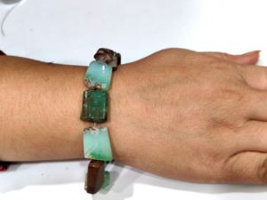 Trendy High Quality Green Brass Tumbled Chrysoprase 6mm-9mm <b>Beads</b> Unisex Everyday Wear Bracelet with <b>Magnetic</b> Clasp - Product Image 2
