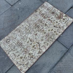 Vintage Rug, 1.5x2.7 ft Small Rug, <b>Brown</b> Bordered <b>Wool</b> Turkish Rug - Product Image 2