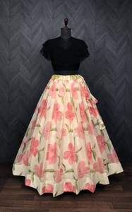 Lehenga choli-Conjunto de Organza suave de oro con rico diseño de flores, impresión Digital Readymade - Product Image 6