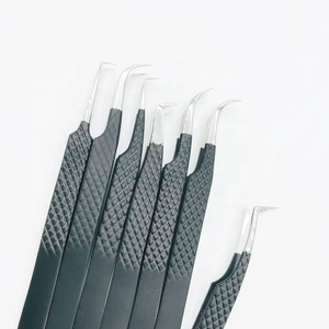 Pinzas para extensión de pestañas, negro sólido, mate, acero inoxidable japonés, agarre de diamante, volumen, pinzas para extensión de pestañas - Product Image 6