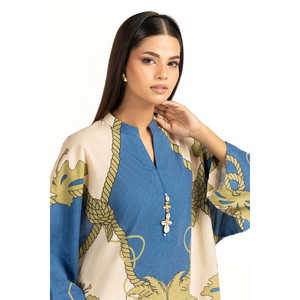 Conjunto de Dos Piezas para Mujer, Color Beige, Estampado, Estilo Casual, Tela Crepé, Largo hasta la Rodilla, Sin Cuello, Tres Cuartos, para Primavera/Verano - Product Image 2