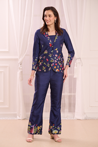 Ensemble de coordination en soie de style ethnique nouveau avec broderie manches longues vêtements indiens décontractés de qualité assurée pour garde-robe exclusive - Product Image 3