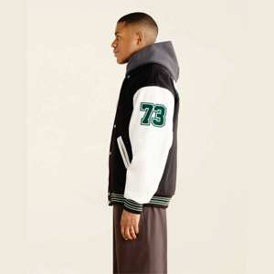 2025 hommes à la mode College Letterman Bomber veste noir et blanc laine Varsity veste avec col montant chaud hiver Collection - Product Image 2