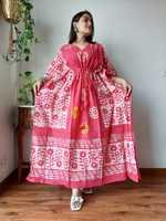Robe Kaftan sur mesure artisanale en dentelle léopard tie-dye écologique avec boutons - Denim doux contrastant et cordon de serrage vintage