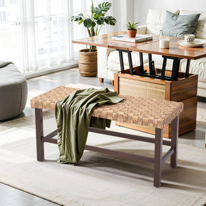 Banc en rotin 37.4 \ "avec pieds en bois pour meubles d'entrée et de salle à manger - Product Image 5